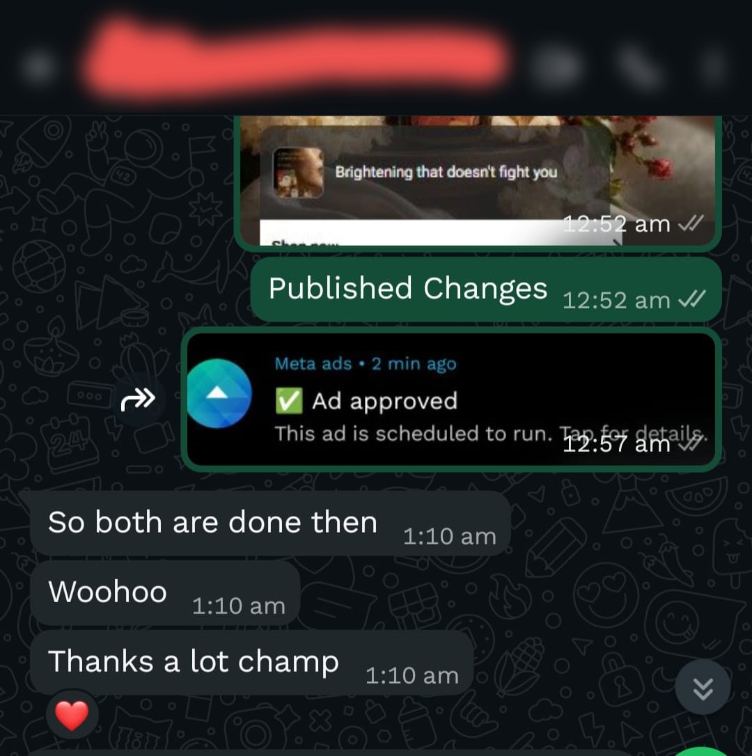 Blurred WhatsApp completion update.