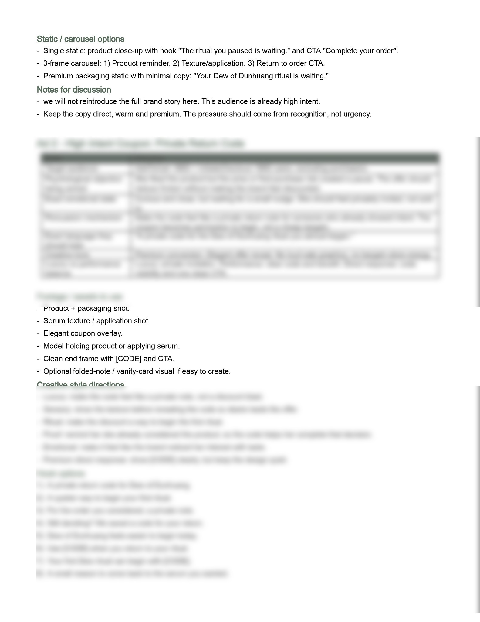 Blurred creative brief page for Silk Route.