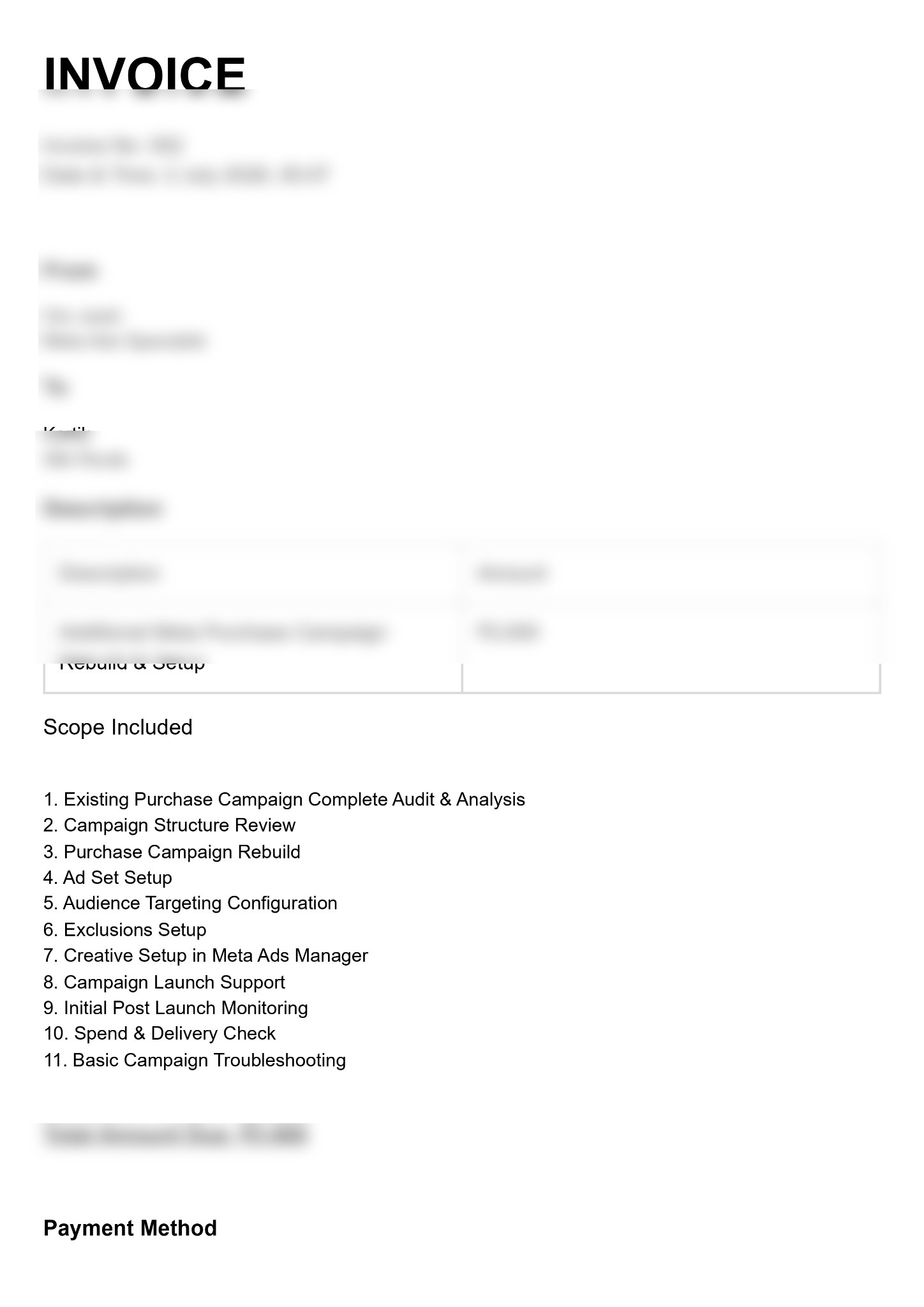 Blurred invoice related to Silk Route work.