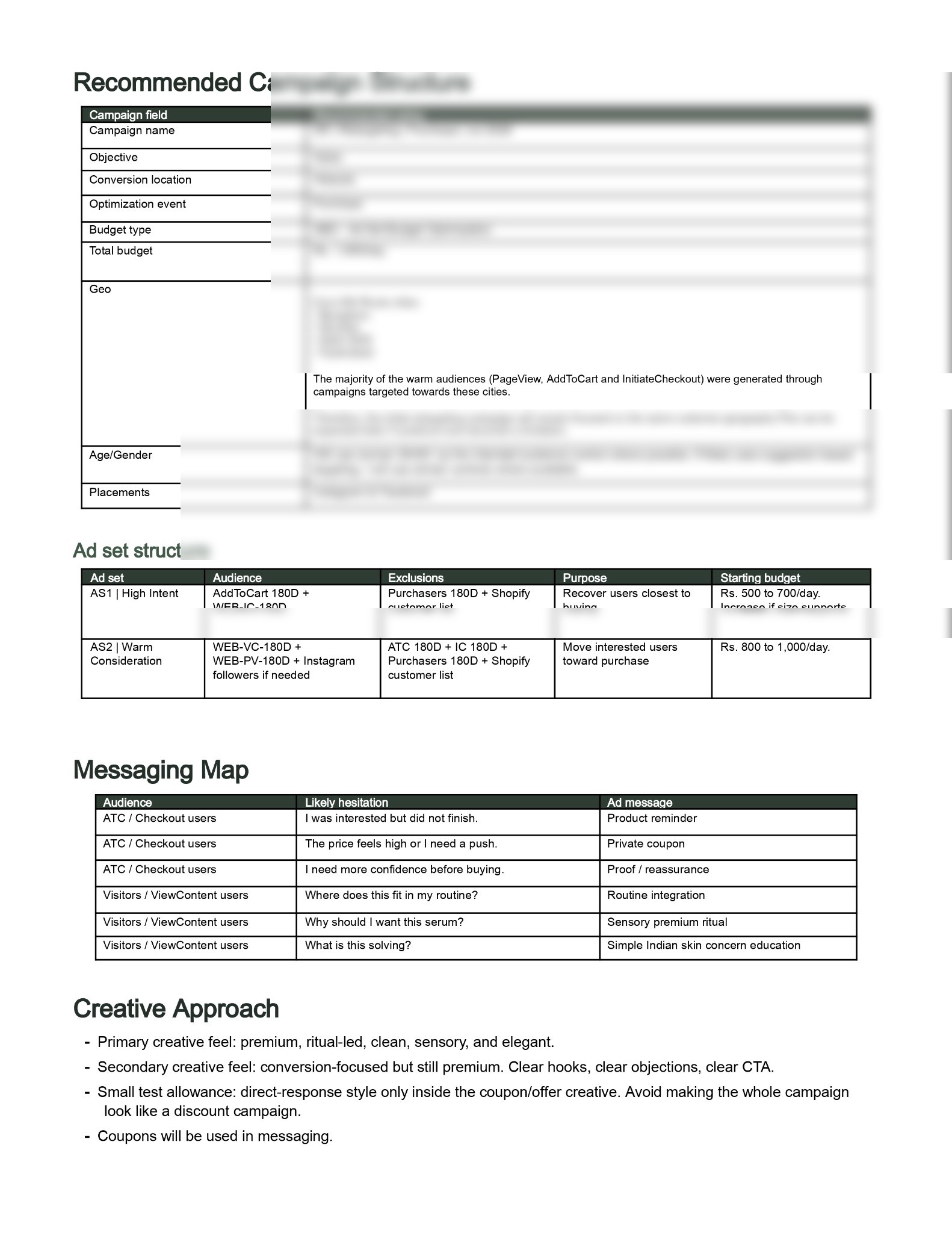 Blurred campaign structure and strategy document for Silk Route.